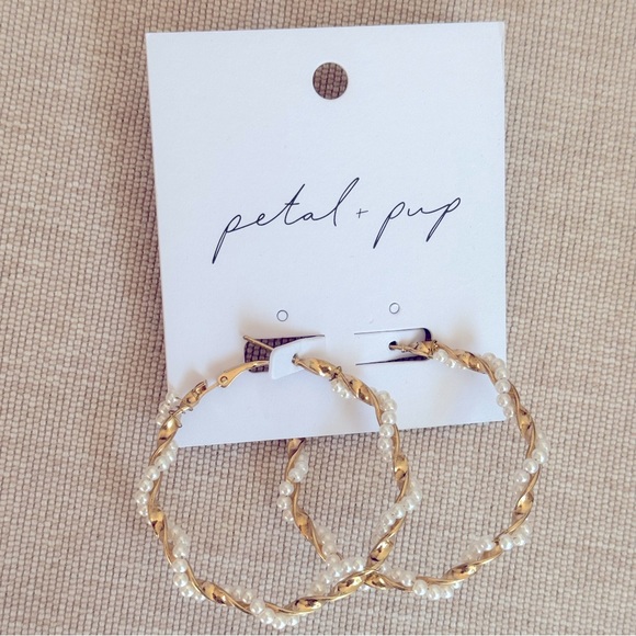 Petal & Pup Jewelry - COPY - Gold and pearl hoop earrings